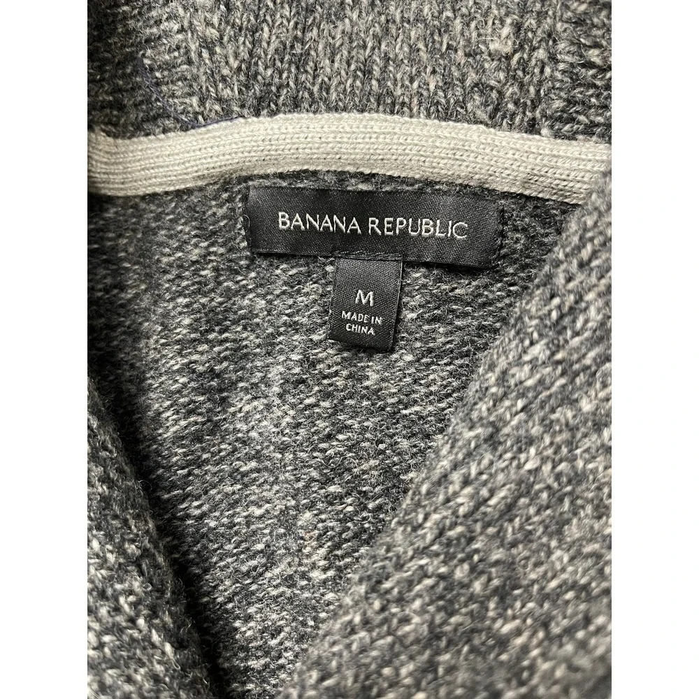 Banana Republic Mens‎ Sweater Medium Gray Lambswool Blend Shawl Collar Fisherman